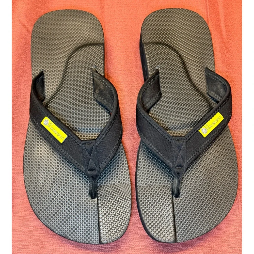 The Healing Sole Mens Flip Flops Black Orthopedic Sandals Plantar Fasciitis 11.5